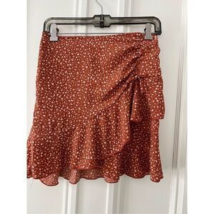 NWOT Shein girl’s dark orange with beige floral ruffle skirt 11-12